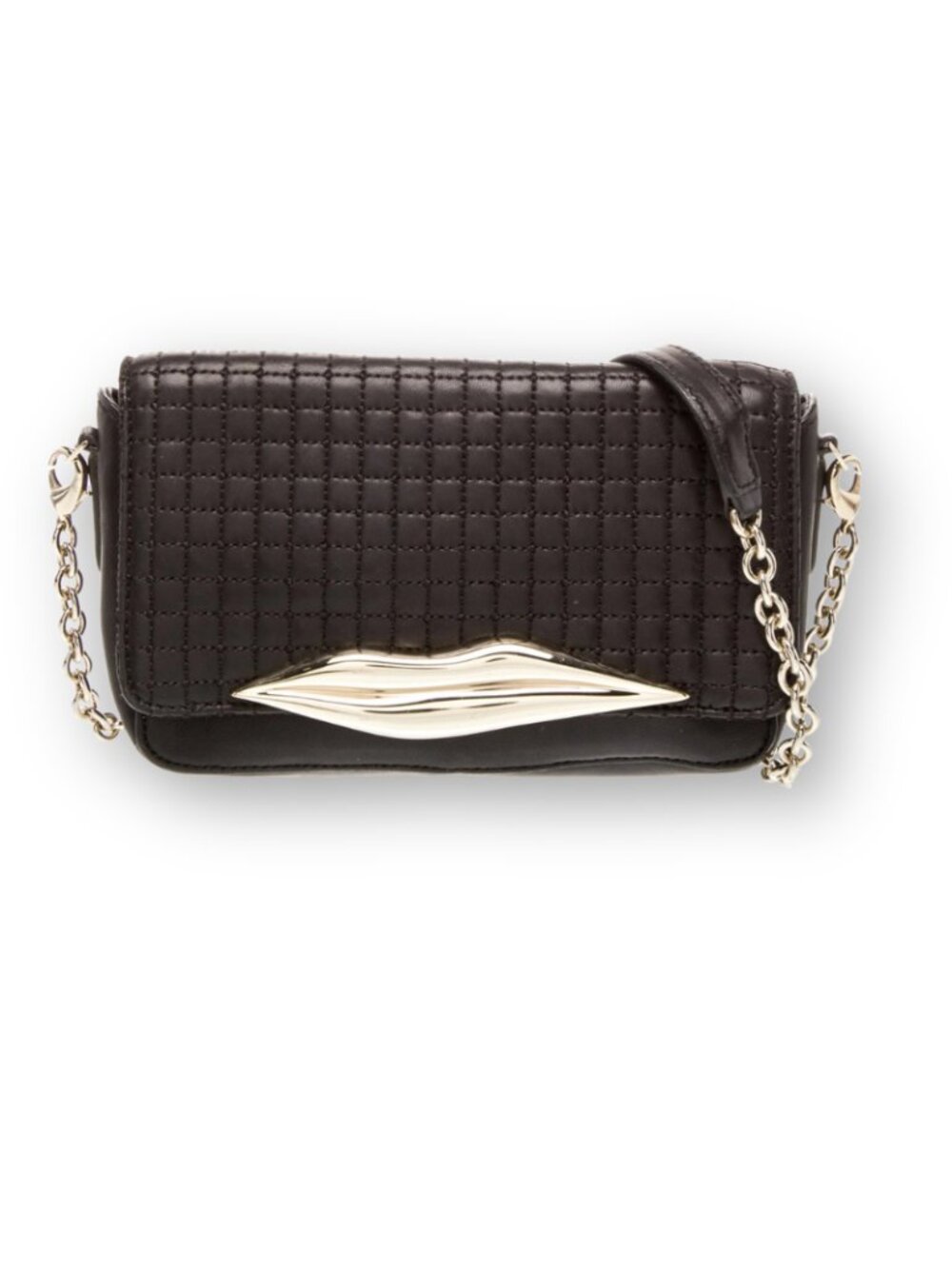 Diane Von Furstenberg Flirty Leather Crossbody Bag with Silver-tone Lips Design.
